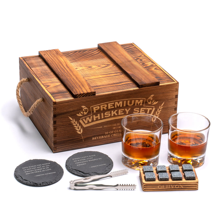Whiskey Stone Set in Wooden Box with 8 Pieces of Stone Ice Cubes