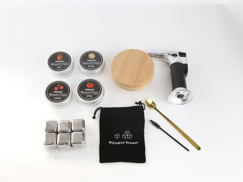 Cocktail Smoker Kit with 4 Wood Chips and 6 Stainless Steel Whiskey Stones