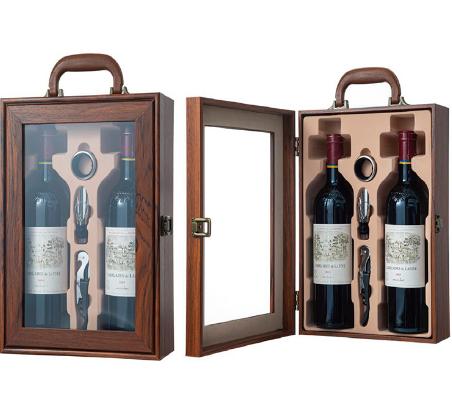 double red wine wooden box