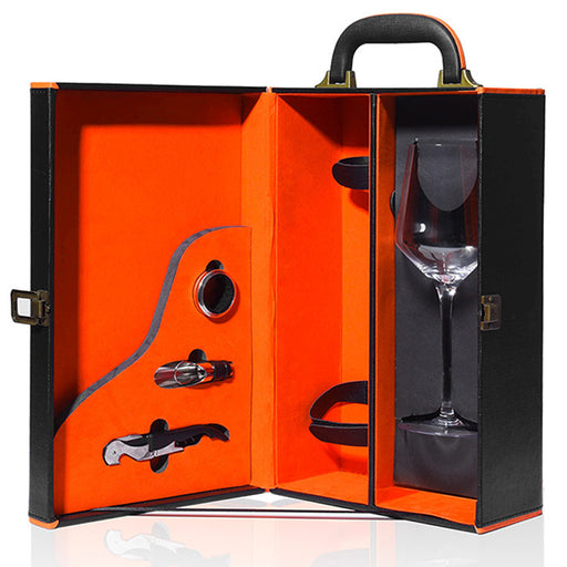 leather box for wine with wine glass